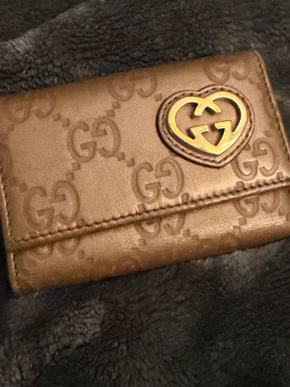 Gucci Brown Embossed GG Heart Leather Wallet with Gold-Tone Logo